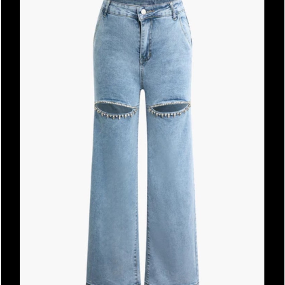 Sequin Detailed Cut-Out Back Heart Shaped Jeans NWOT